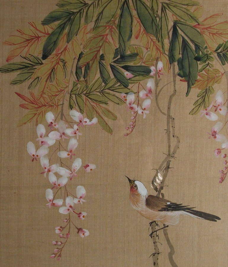  	Birds on Blossom Japanese Painting on silk